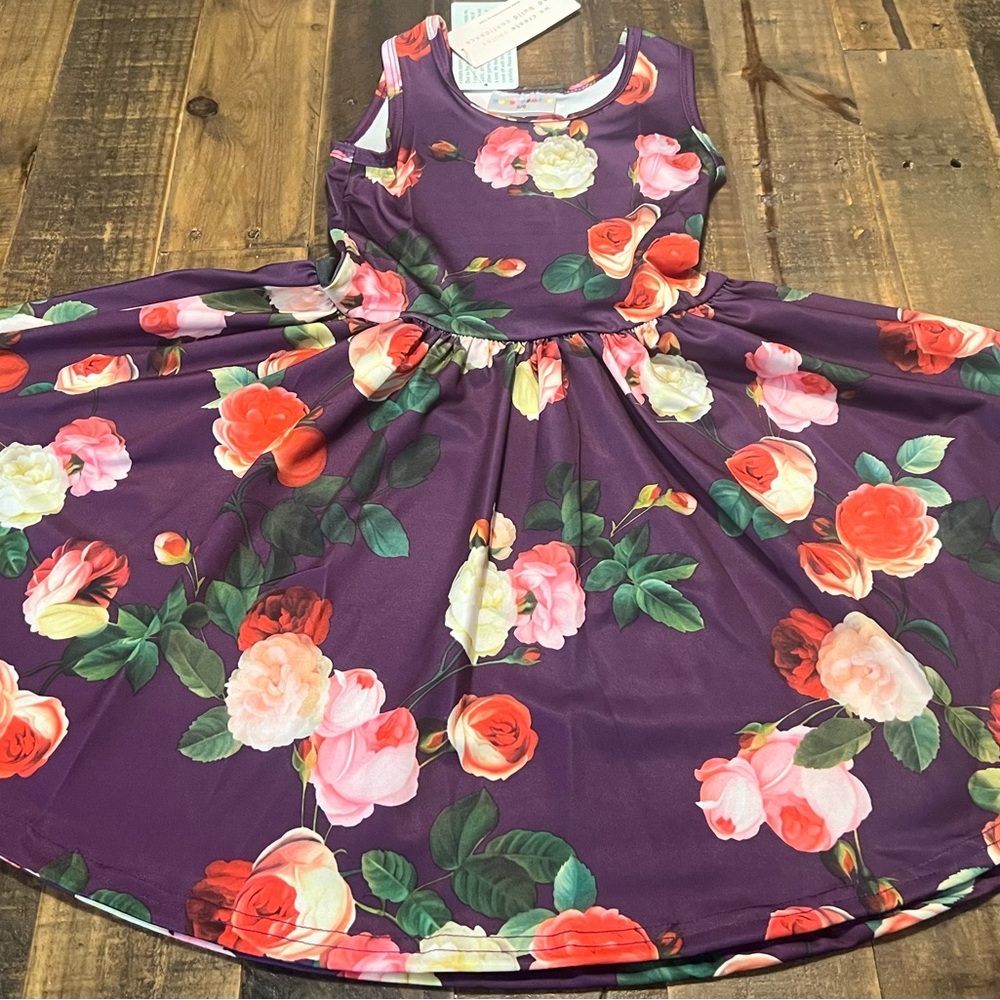 Dot Dot Smile purple roses tank twirl dress new